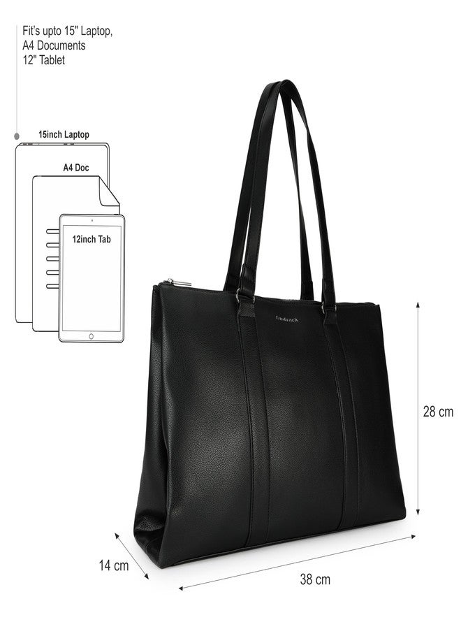 fastrack Structured Laptop Tote Bag for Women | Faux Leather Work Bag with 15-Inch Padded Sleeve, 3 Compartments, Utility Pockets & Zip Closure | Elegant Office & Travel Tote - Image 4